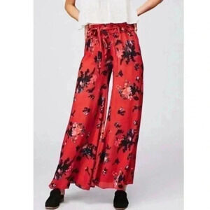 Free People One Aloha Wide Leg Raw Hem Floral Tie Waist Pants Size XS New!